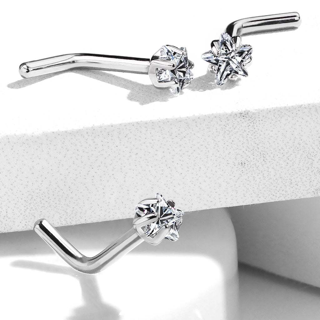 CZ Star Titanium Nose Stud With Prong Set – artwellsbodyart