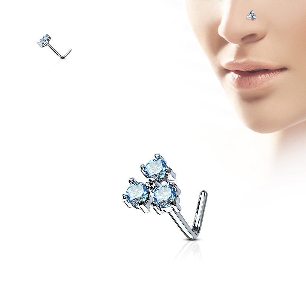 CZ Triangle L Bend Nose Stud Rings