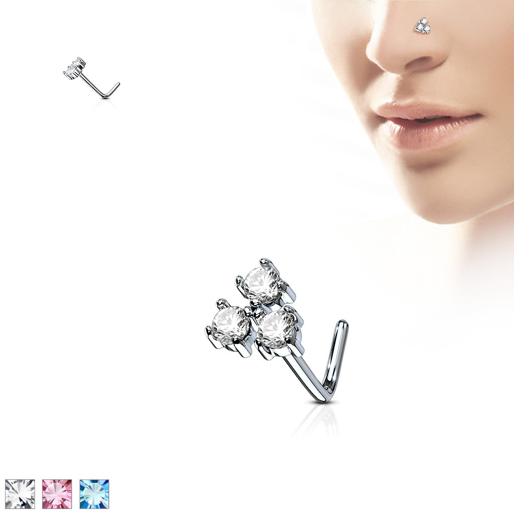 CZ Triangle L Bend Nose Stud Rings
