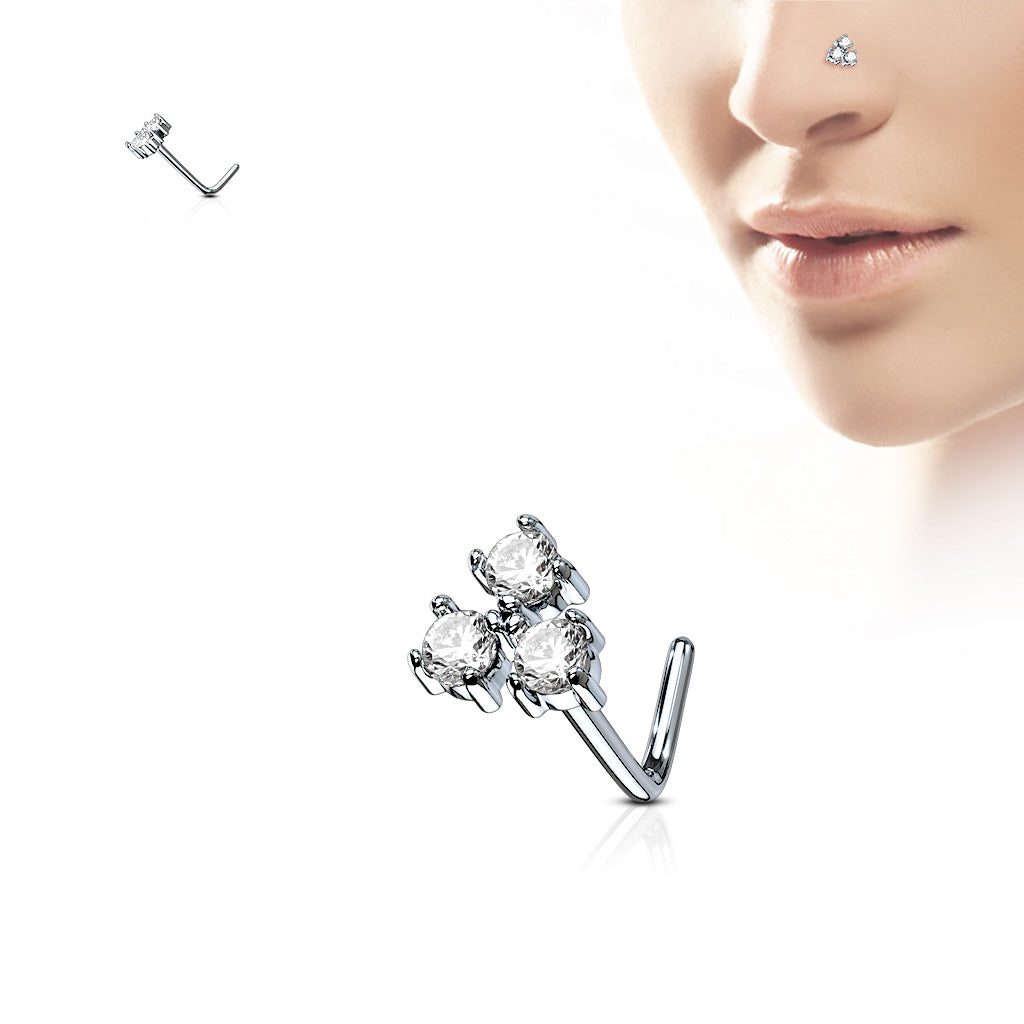 CZ Triangle L Bend Nose Stud Rings