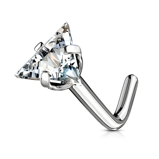 CZ Triangle Steel L Bend Nose Stud Rings