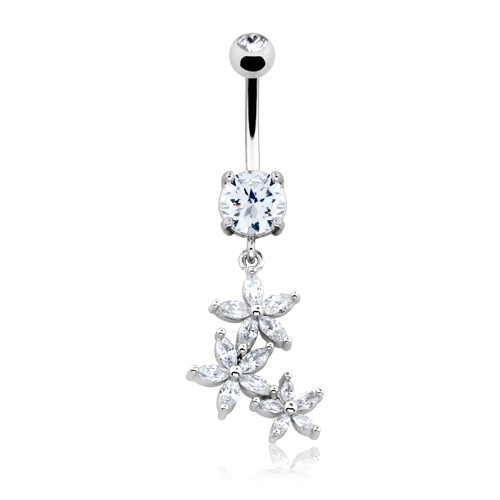 Blossom Flower Gem Cascade Cubic Zirconia Belly Button Ring