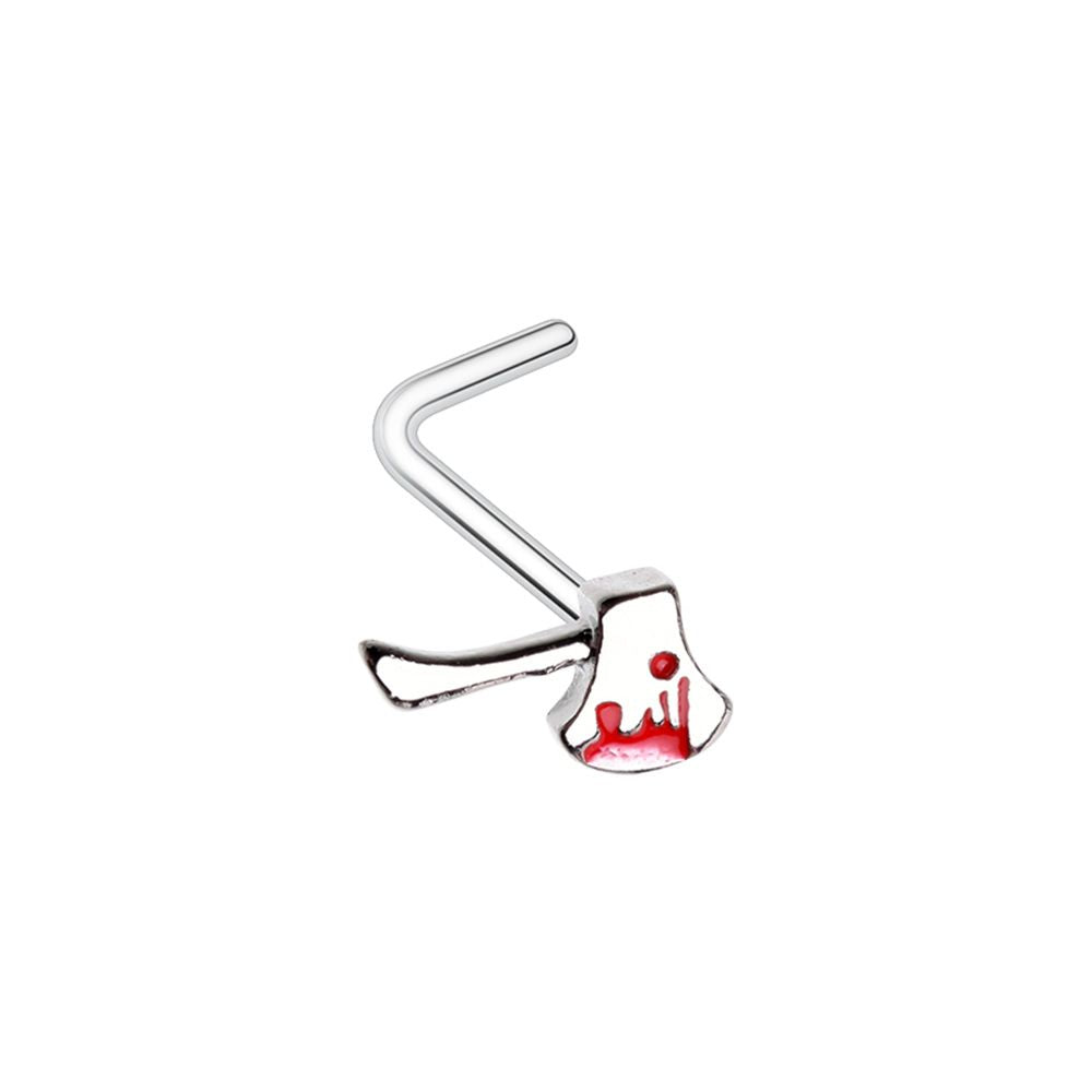 Bloody Axe Hatchet Goth L-Shaped Nose Ring