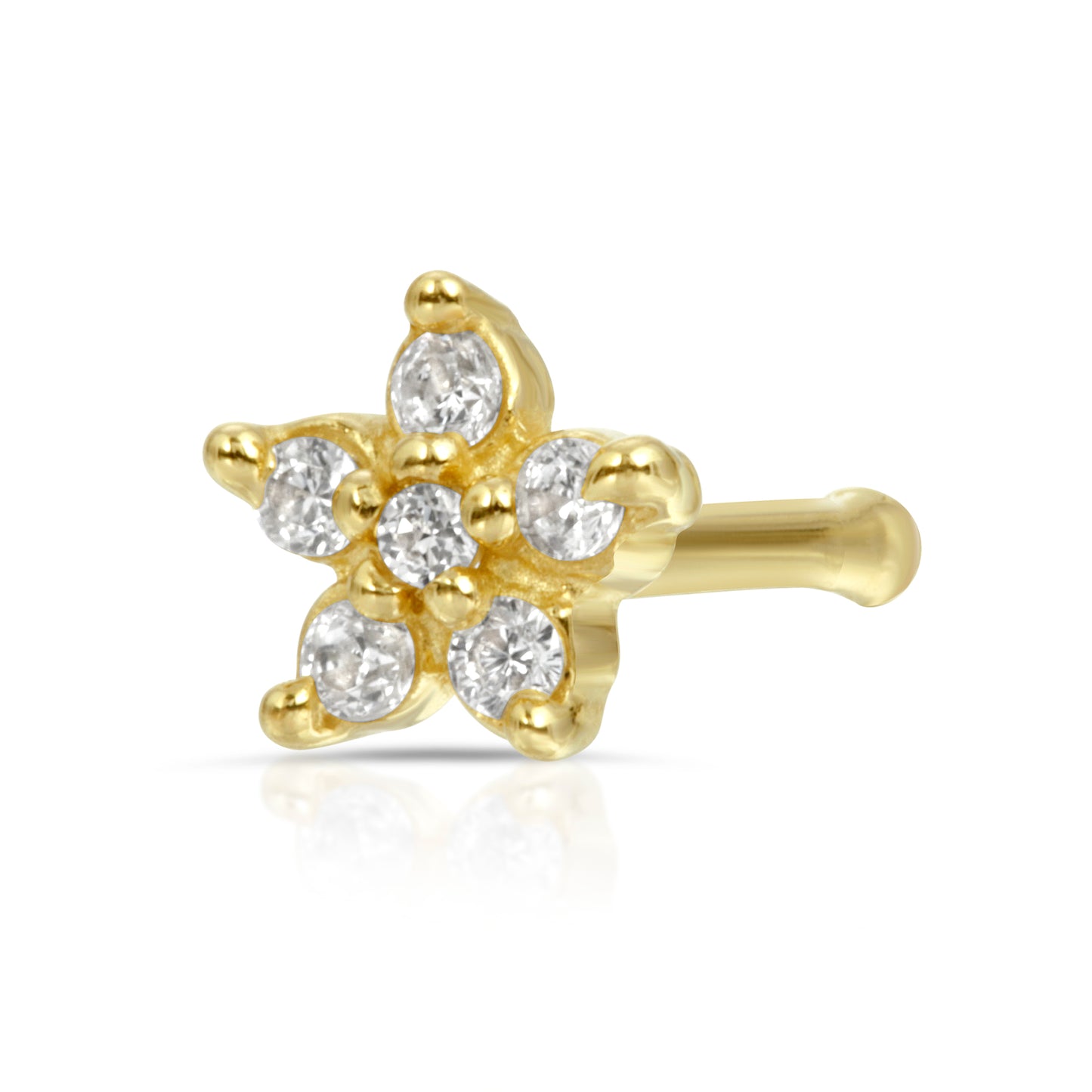 Four Diamond Stone Floral Nose Pin For Women Solid 14KT Yellow Gold Fine  Jewelry at Rs 3189 | Diamond Nose Pin in Surat | ID: 21344475988